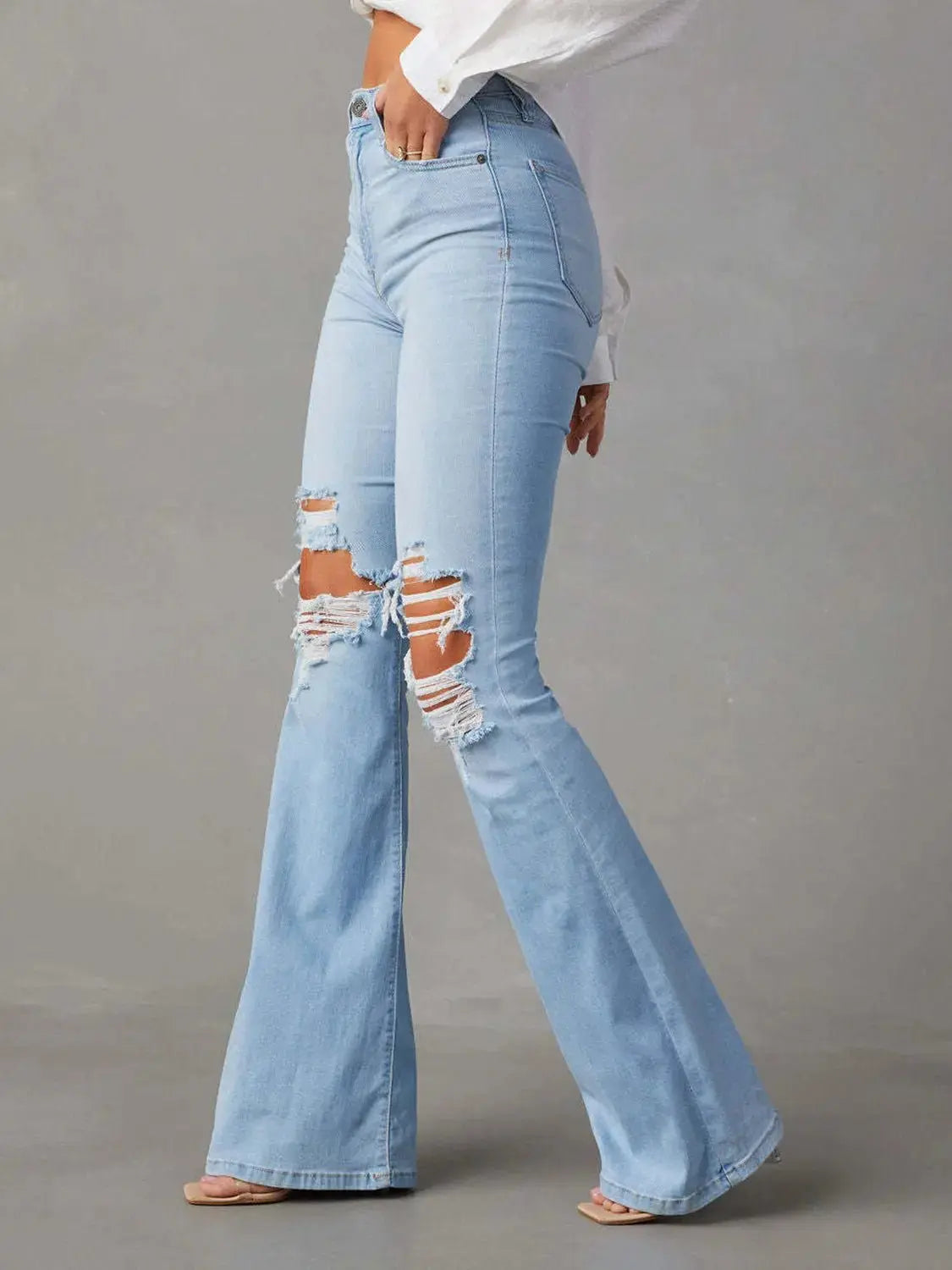 Distressed Bootcut Jeans with Pockets Trendsi