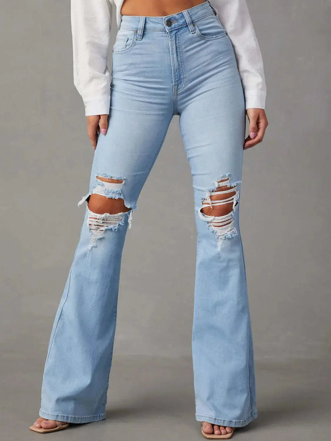 Distressed Bootcut Jeans with Pockets Trendsi